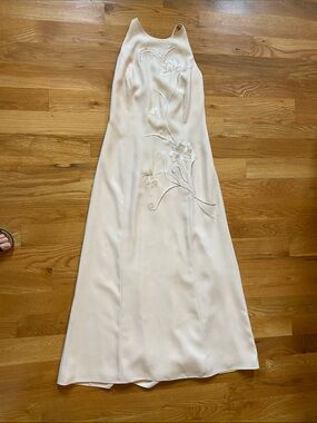 Cream Embroidered Maxi Dress - Sleeveless Floral Detail